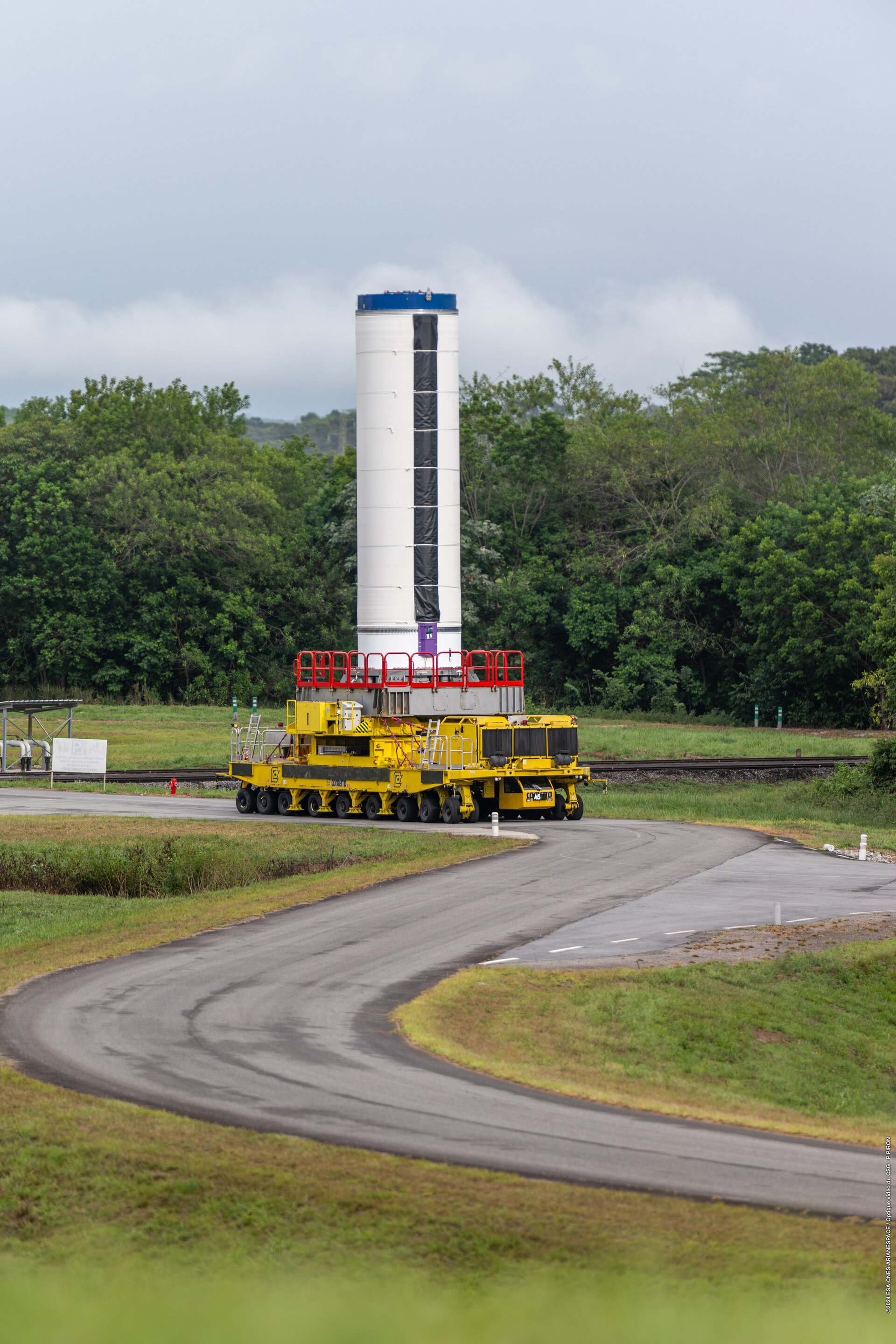 Transferring P120C stage for Vega-C flight VV25 with Sentinel-1C to the launch pad