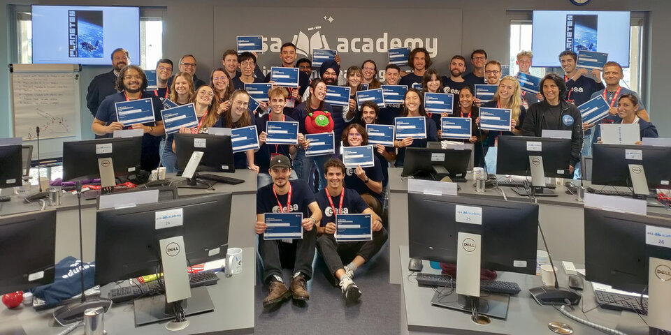 Group picture of the university students at the end of the Space Debris Training Course 2024